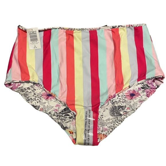 Coral Stripe & White Floral Reversible High Waist Swim Bottom - Picture 3 of 5